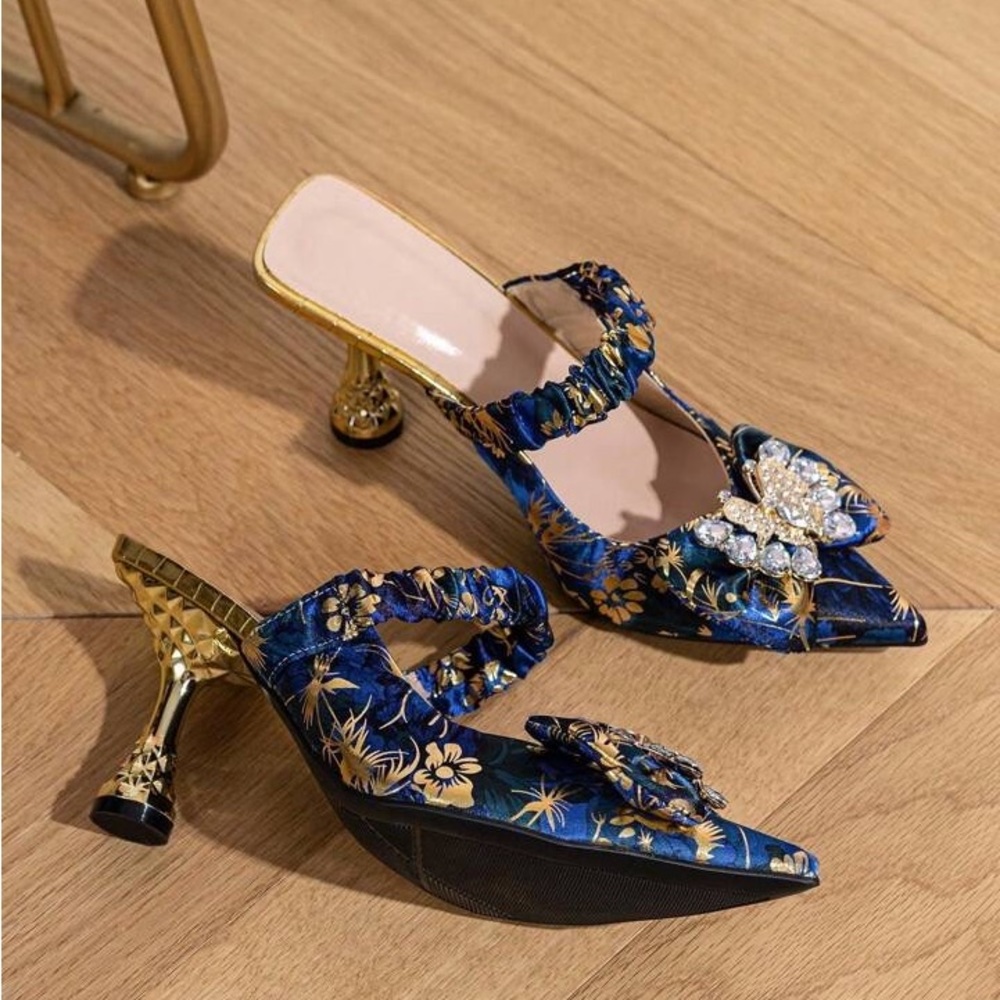 Royal Blue Decorative Mule Heels - Picture 8 of 8